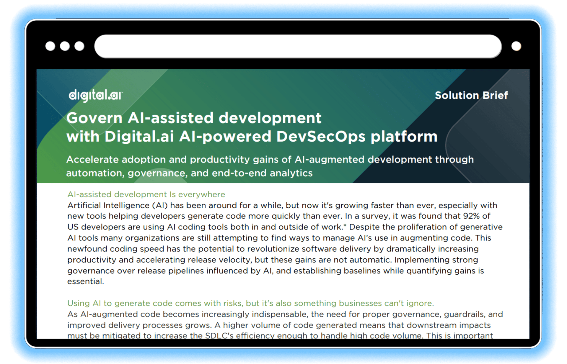 Glowing Govern AI-assisted Development with Digital.ai AI-powered DevSecOps Platform
